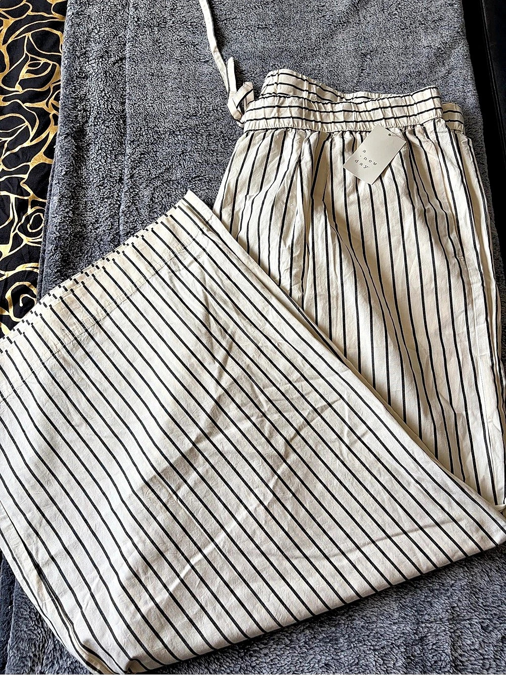 Striped Wide Leg Pants in Cream & Black